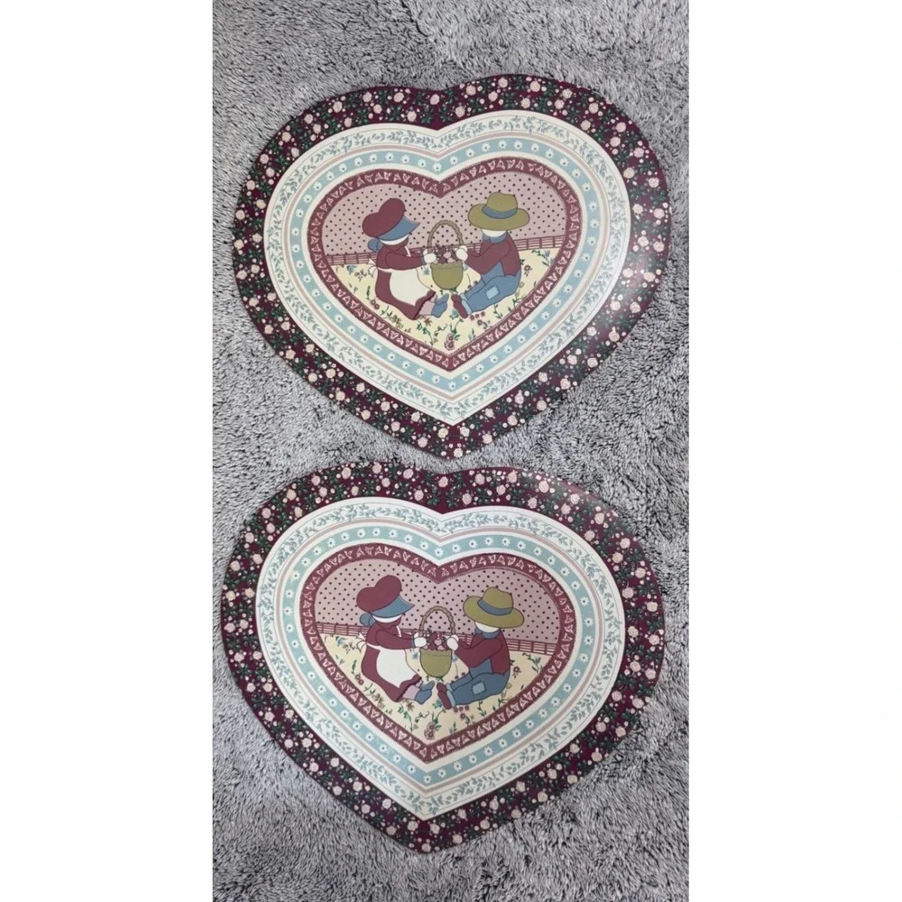 Vintage Town & Country Heart Placemats Set 4 Vinyl Cottagecore Grannycore